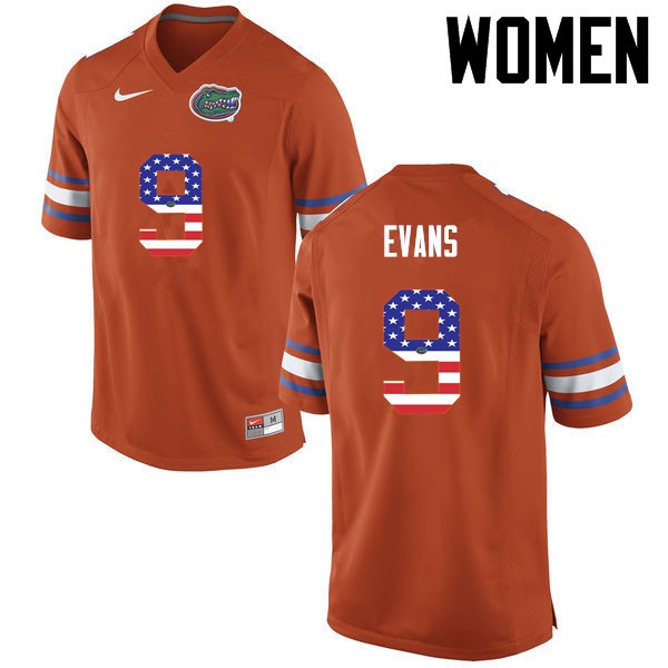 Florida Gators Women #9 Josh Evans College Football Jersey USA Flag Fashion Orange